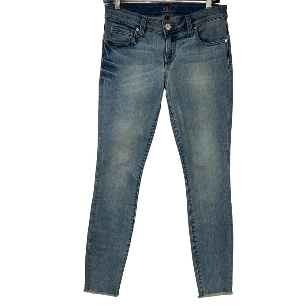 Kut From The Kloth Jeans 6 Light Wash Blue Ankle‎ Skinny Fringe Hem Distressed